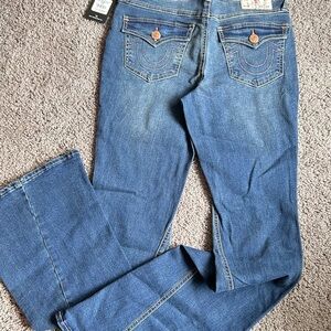 NWT/ True Religion Women's Joey mid-rise flare with purple stitching